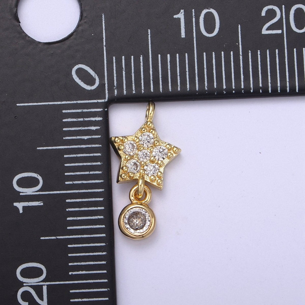Mini Star Charms, Micro Pave Celestial Pendant Jewelry 14K Gold plated Dangle Charm Add on Pendant N-417 - DLUXCA