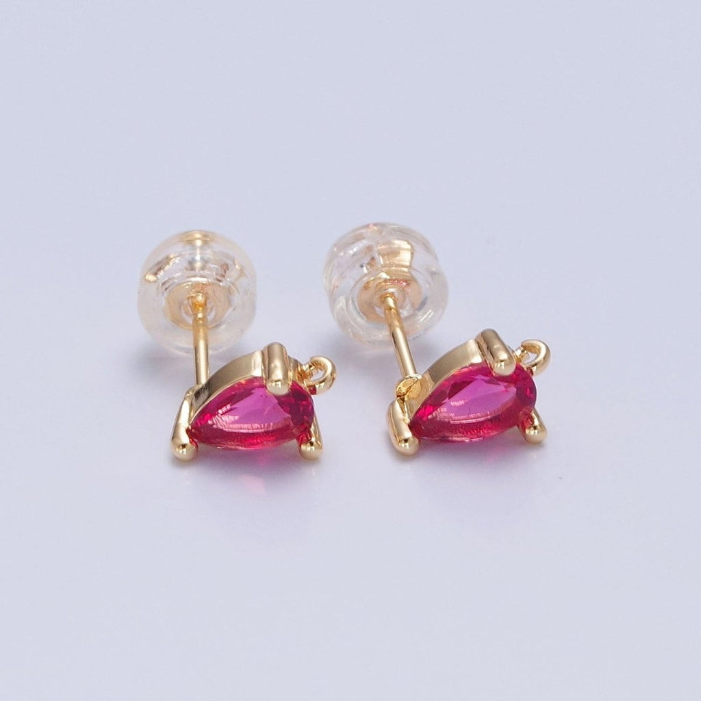Mini Tear Drop Stud Earring Green Pink Blue Clear CZ Stone with Open Link for Charm L-736 L-737 L-772 L-773 - DLUXCA