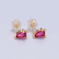 Mini Tear Drop Stud Earring Green Pink Blue Clear CZ Stone with Open Link for Charm L-736 L-737 L-772 L-773 - DLUXCA