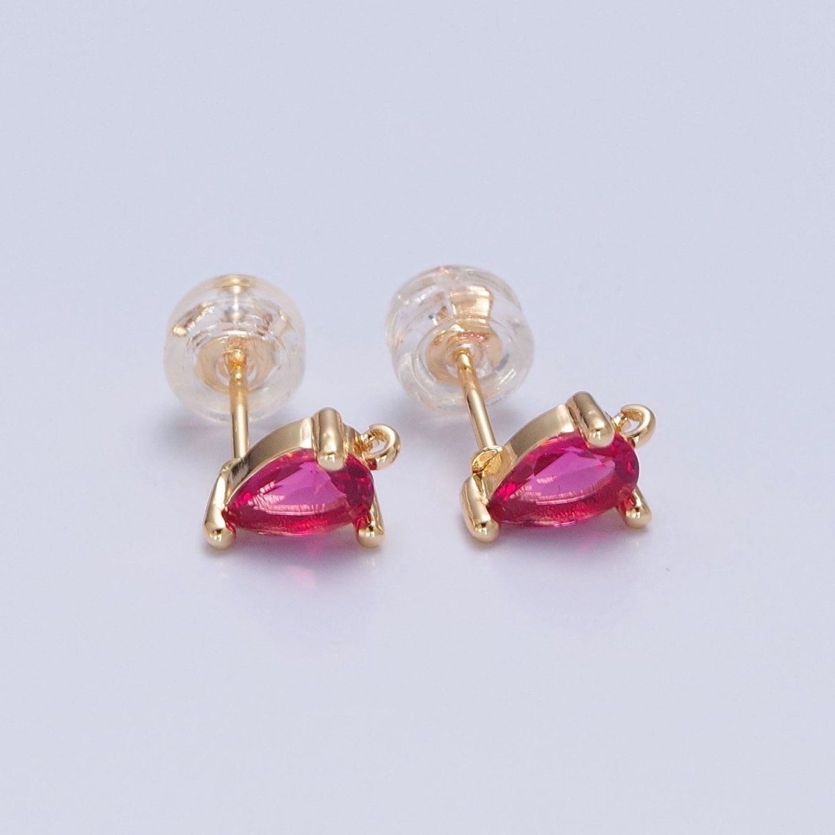 Mini Tear Drop Stud Earring Green Pink Blue Clear CZ Stone with Open Link for Charm L-736 L-737 L-772 L-773 - DLUXCA