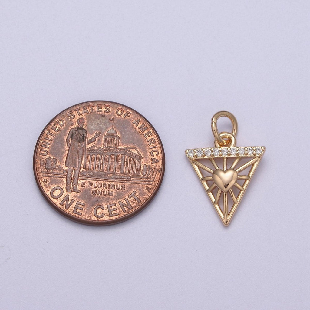 Mini Triangle Charm with Heart Pendant Love Jewelry Add on Charm for Necklace Bracelet Earring N-284 - DLUXCA