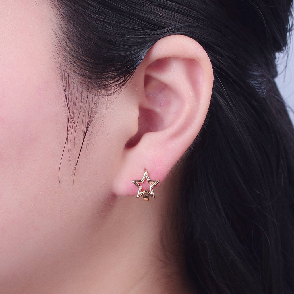 Minimalist 24K Gold plated Celestial Star Huggie Hoops Earrings P-425 - DLUXCA
