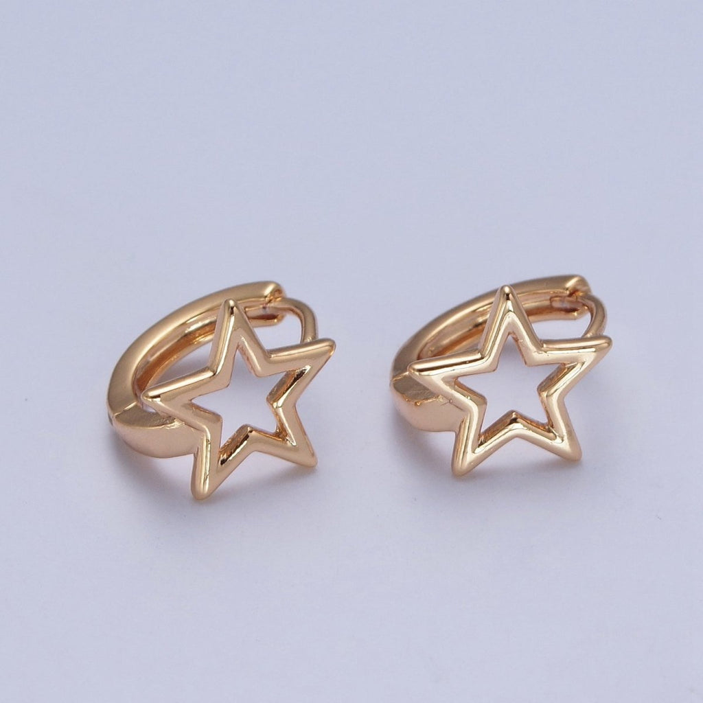 Minimalist 24K Gold plated Celestial Star Huggie Hoops Earrings P-425 - DLUXCA