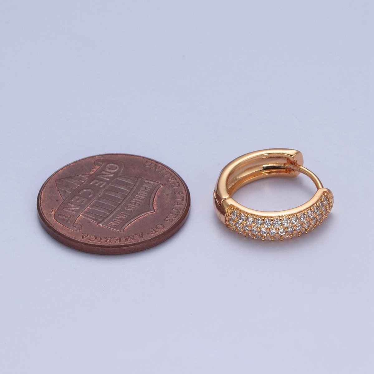Minimalist 24K Gold plated Micro Pave Clear Cubic Zirconia 14x15mm Huggie Hoops Earrings P-406 - DLUXCA