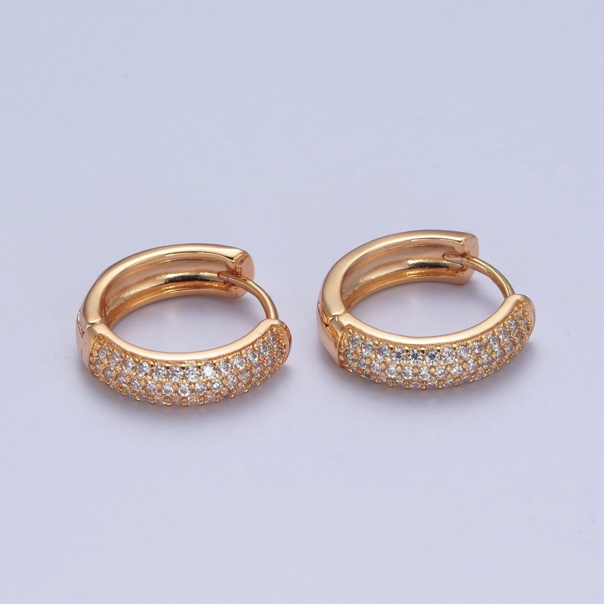Minimalist 24K Gold plated Micro Pave Clear Cubic Zirconia 14x15mm Huggie Hoops Earrings P-406 - DLUXCA