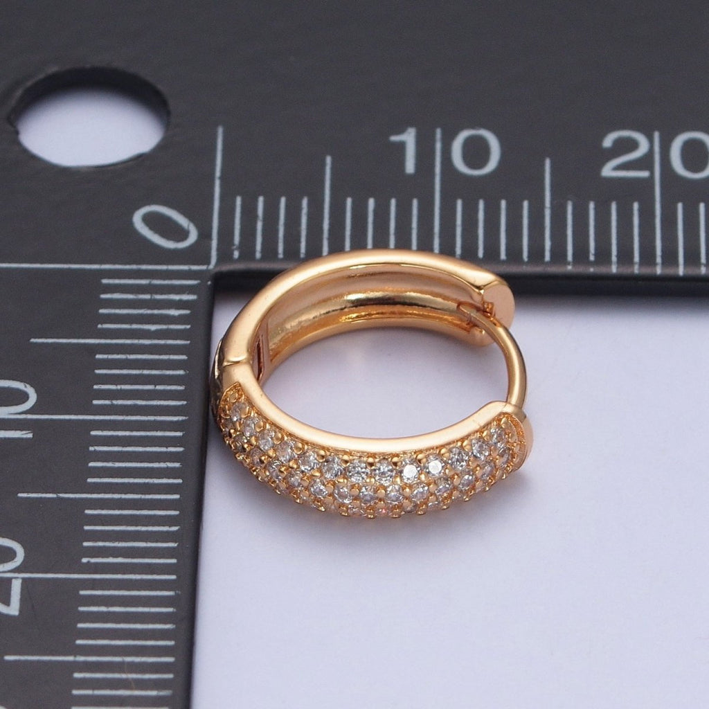 Minimalist 24K Gold plated Micro Pave Clear Cubic Zirconia 14x15mm Huggie Hoops Earrings P-406 - DLUXCA