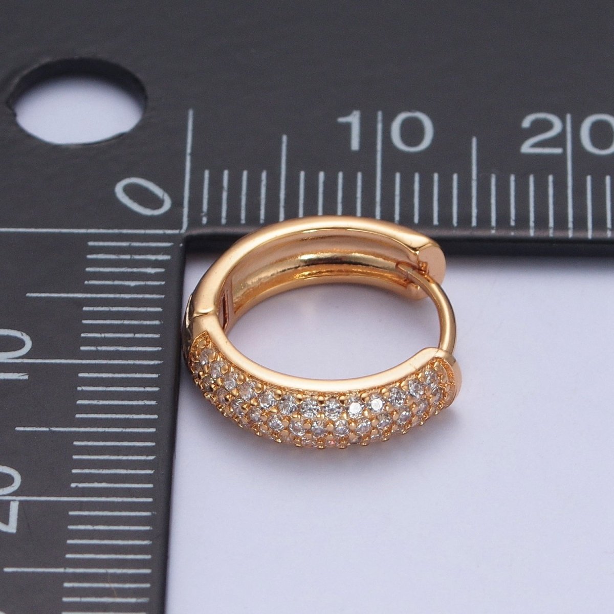 Minimalist 24K Gold plated Micro Pave Clear Cubic Zirconia 14x15mm Huggie Hoops Earrings P-406 - DLUXCA