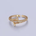 Minimalist 24K Gold plated Micro Pave CZ Open T Ring in Silver & Gold O-2285 O-2286