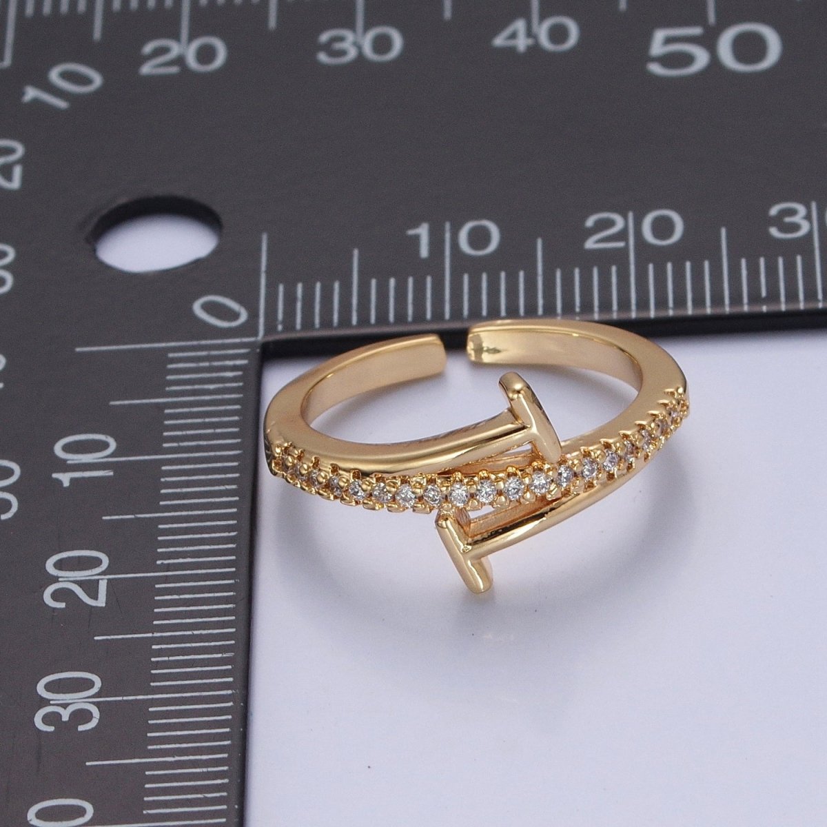 Minimalist 24K Gold plated Micro Pave CZ Open T Ring in Silver & Gold O-2285 O-2286