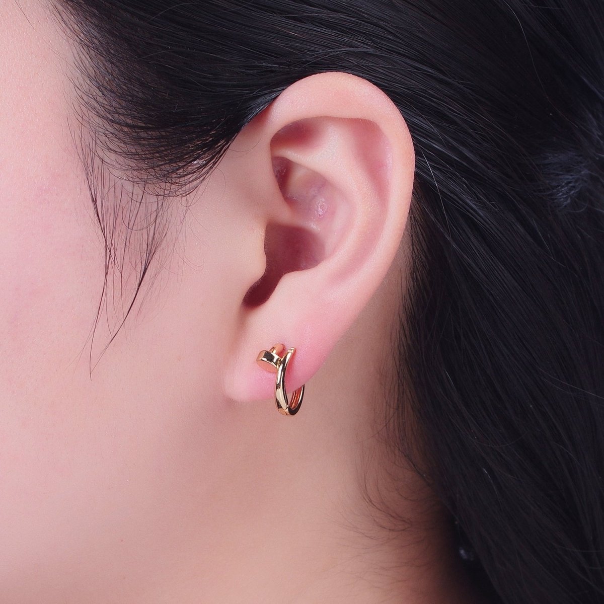 Minimalist 24K Gold plated Needle Earring Huggie Hoop Earrings P-403 - DLUXCA