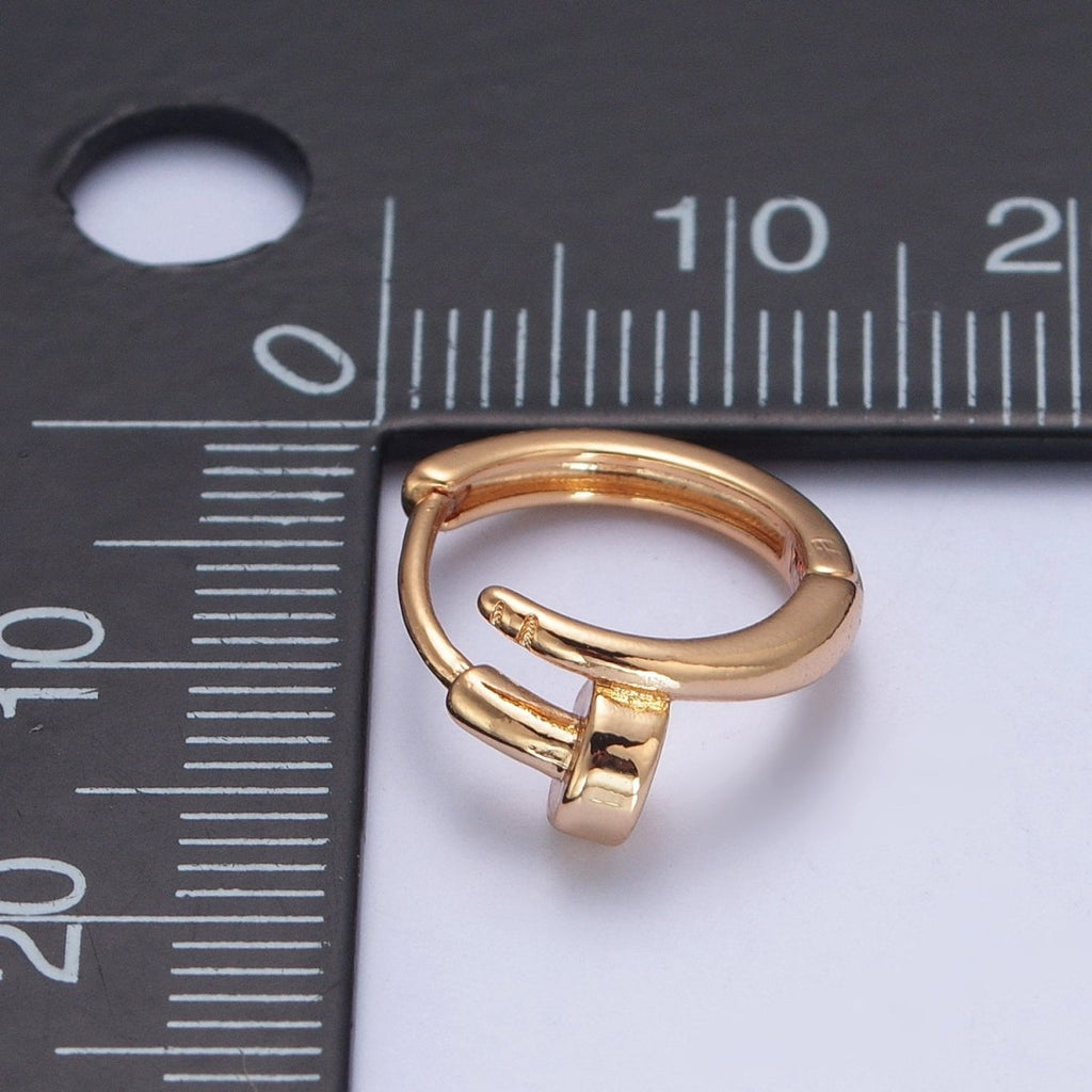 Minimalist 24K Gold plated Needle Earring Huggie Hoop Earrings P-403 - DLUXCA