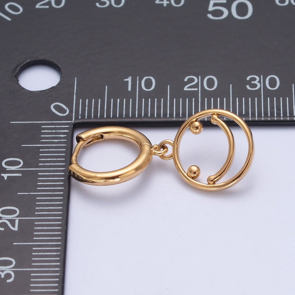 Minimalist 24K Gold plated Open Smiley Face Charm Dangle Drop Huggie Hoop Earrings T-130 - DLUXCA
