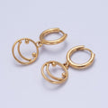 Minimalist 24K Gold plated Open Smiley Face Charm Dangle Drop Huggie Hoop Earrings T-130 - DLUXCA