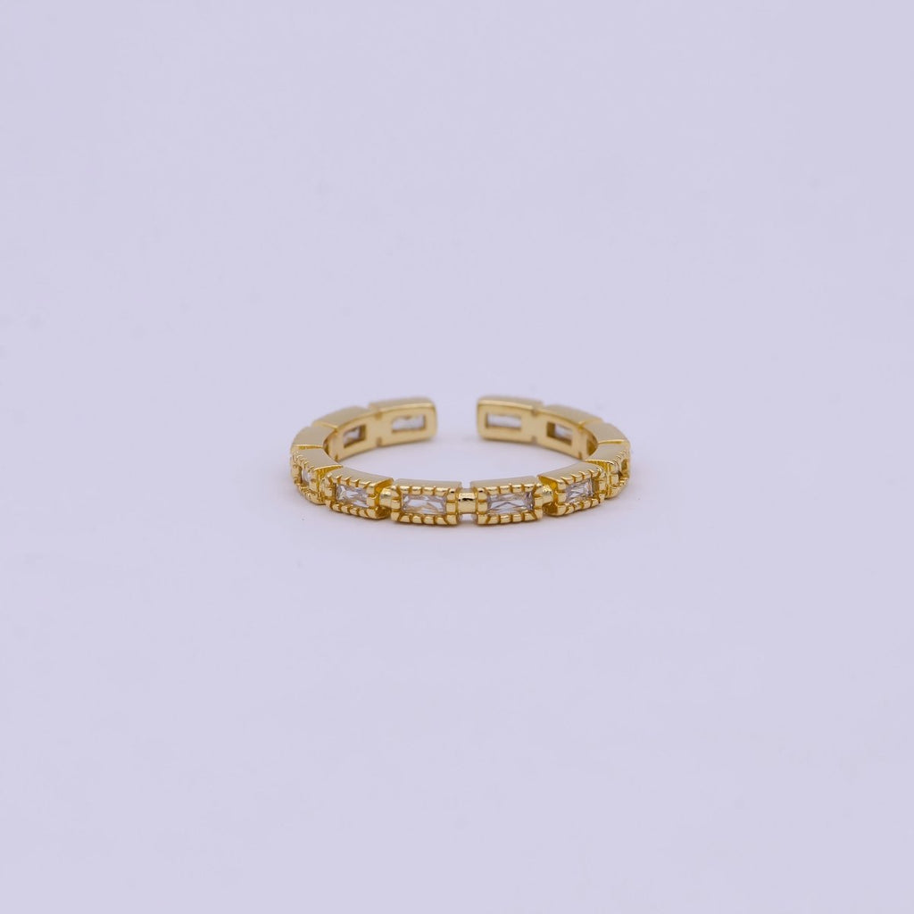 Minimalist 24K Gold plated Rectangle Rainbow/Clear Crystal Zirconia CZ Adjustable Ring | U-390 U-391 - DLUXCA