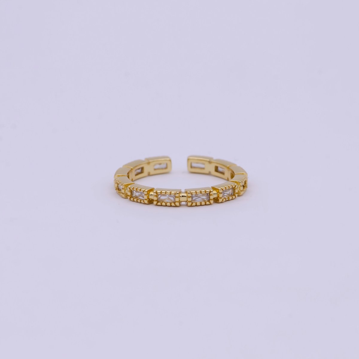 Minimalist 24K Gold plated Rectangle Rainbow/Clear Crystal Zirconia CZ Adjustable Ring | U-390 U-391 - DLUXCA