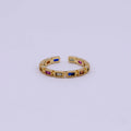 Minimalist 24K Gold plated Rectangle Rainbow/Clear Crystal Zirconia CZ Adjustable Ring | U-390 U-391 - DLUXCA