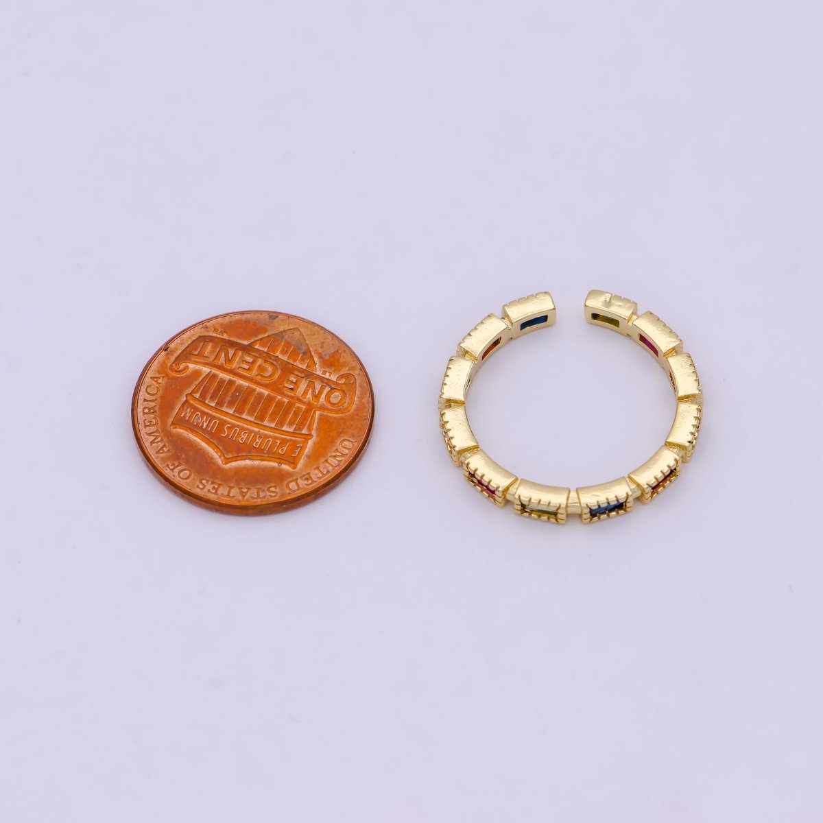 Minimalist 24K Gold plated Rectangle Rainbow/Clear Crystal Zirconia CZ Adjustable Ring | U-390 U-391 - DLUXCA