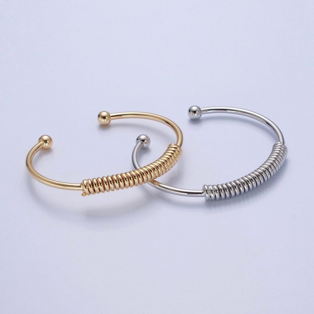 Minimalist 24K Gold plated Spiral Bangle Bracelet in Gold & Silver | WA-984 WA-985 Clearance Pricing - DLUXCA