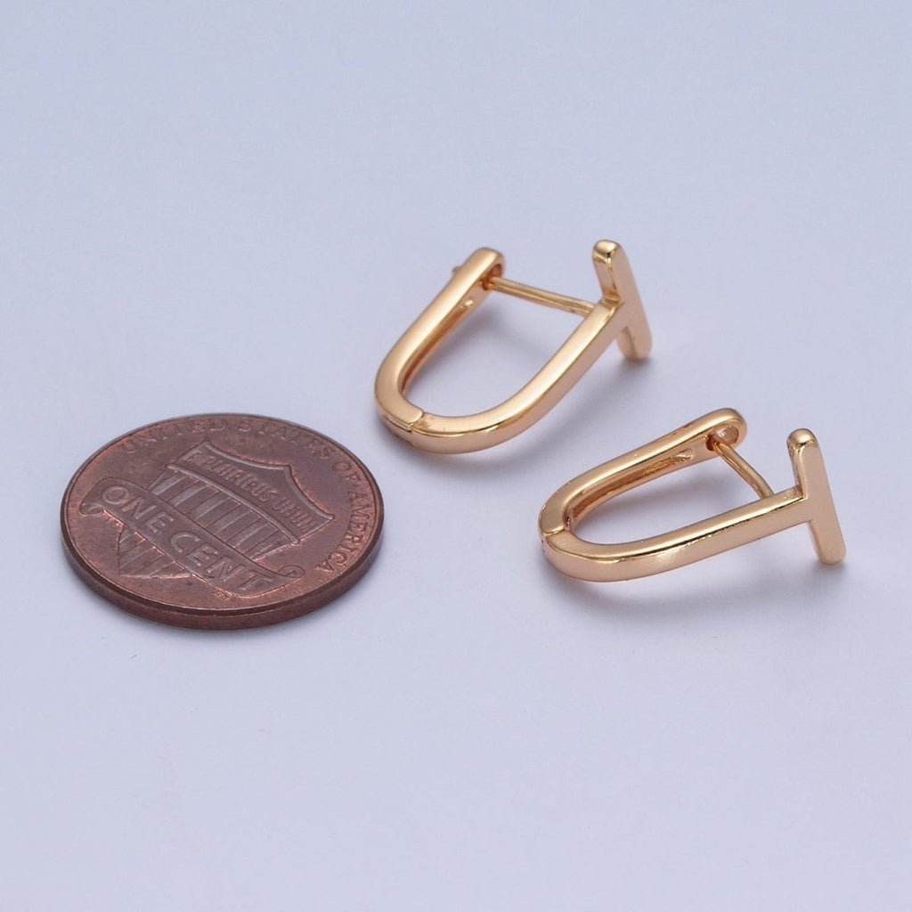Minimalist 24K Gold plated T Bar U Shaped Huggie Hoop Earrings P-420 - DLUXCA