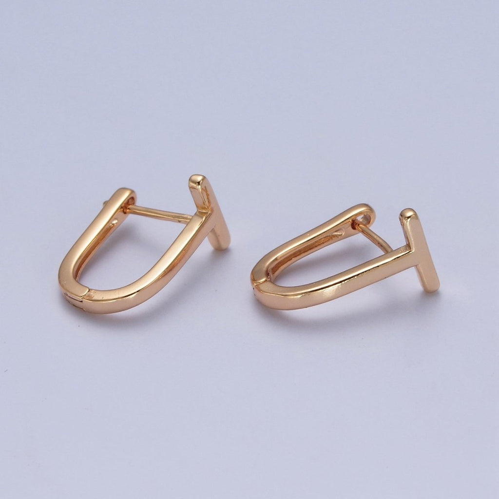 Minimalist 24K Gold plated T Bar U Shaped Huggie Hoop Earrings P-420 - DLUXCA