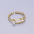Minimalist 24K Gold plated White Pearl Ring, Double Belt Buckle Adjustable Ring in Gold & Silver S-348