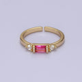 Minimalist Baguette Ring with Pink Purple Blue Clear Green Cz Stone Gold Band Adjustable ring O-2065 ~ O-2070 - DLUXCA