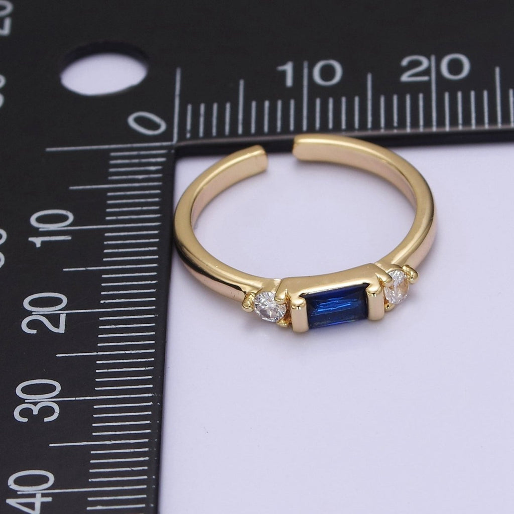 Minimalist Baguette Ring with Pink Purple Blue Clear Green Cz Stone Gold Band Adjustable ring O-2065 ~ O-2070 - DLUXCA