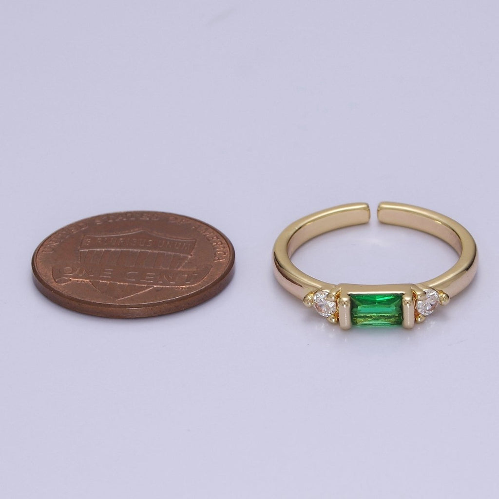 Minimalist Baguette Ring with Pink Purple Blue Clear Green Cz Stone Gold Band Adjustable ring O-2065 ~ O-2070 - DLUXCA