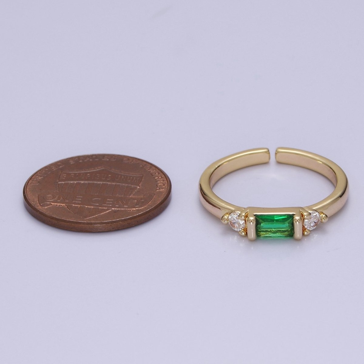 Minimalist Baguette Ring with Pink Purple Blue Clear Green Cz Stone Gold Band Adjustable ring O-2065 ~ O-2070 - DLUXCA