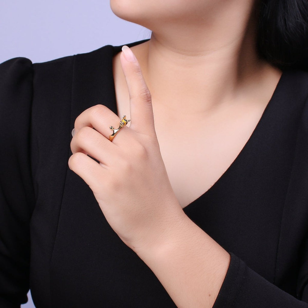 Minimalist Bee Ring, Gold plated Ring for Women, Dainty Open Adjustable Ring, Simple Bumble Bee Jewelry Gift, Unique Statement Ring U-018 - DLUXCA