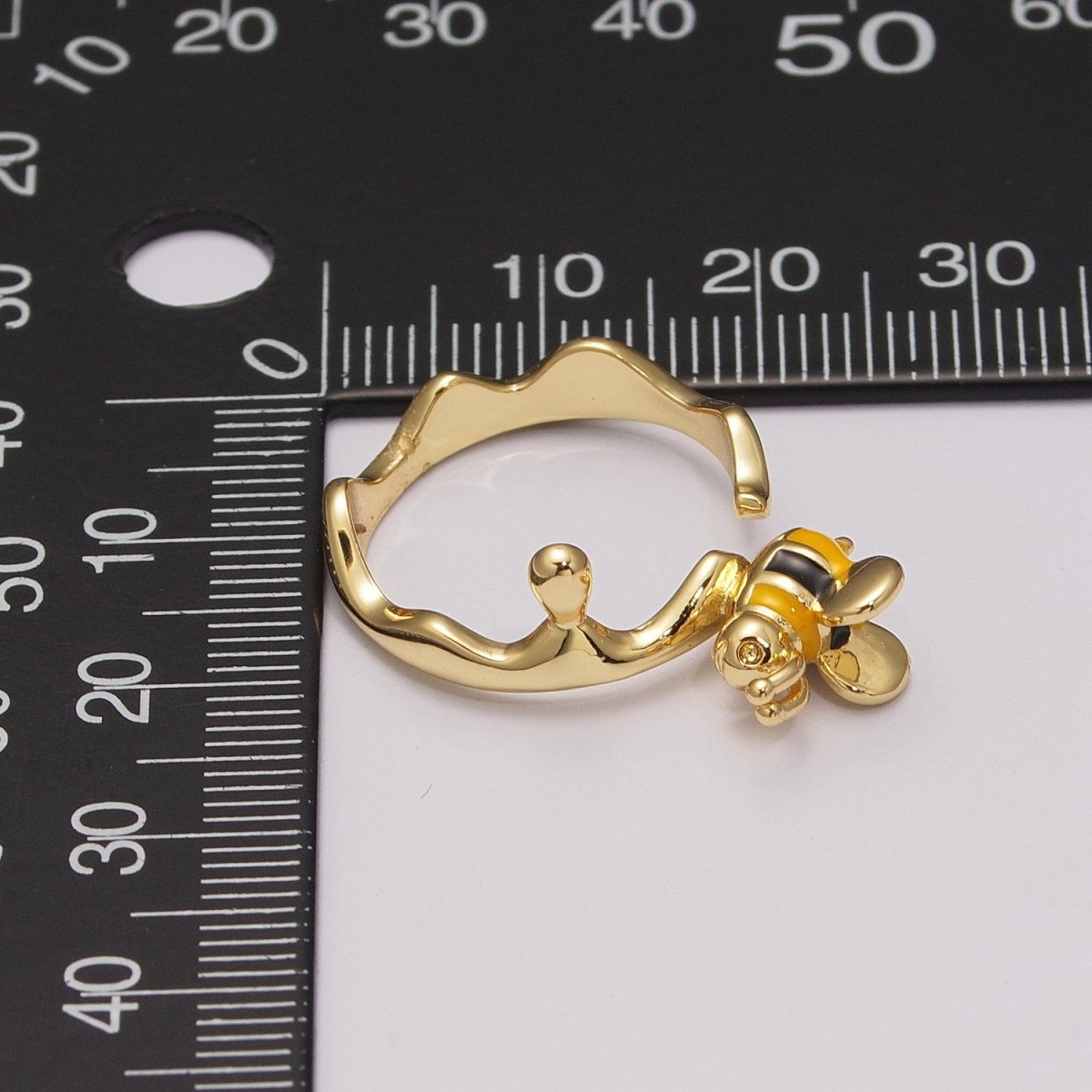 Minimalist Bee Ring, Gold plated Ring for Women, Dainty Open Adjustable Ring, Simple Bumble Bee Jewelry Gift, Unique Statement Ring U-018 - DLUXCA