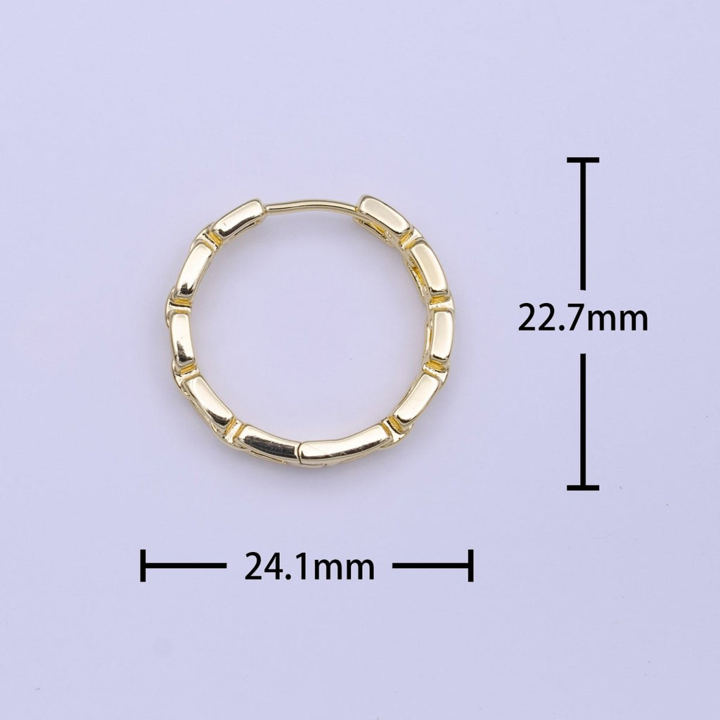 Minimalist Boxy Cable Link 24mm Huggie Hoop Earrings | Y-218 - DLUXCA