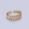 Minimalist Clear Green Baguette Cubic Zirconia Adjustable Gold Ring | X-609 X-610 - DLUXCA