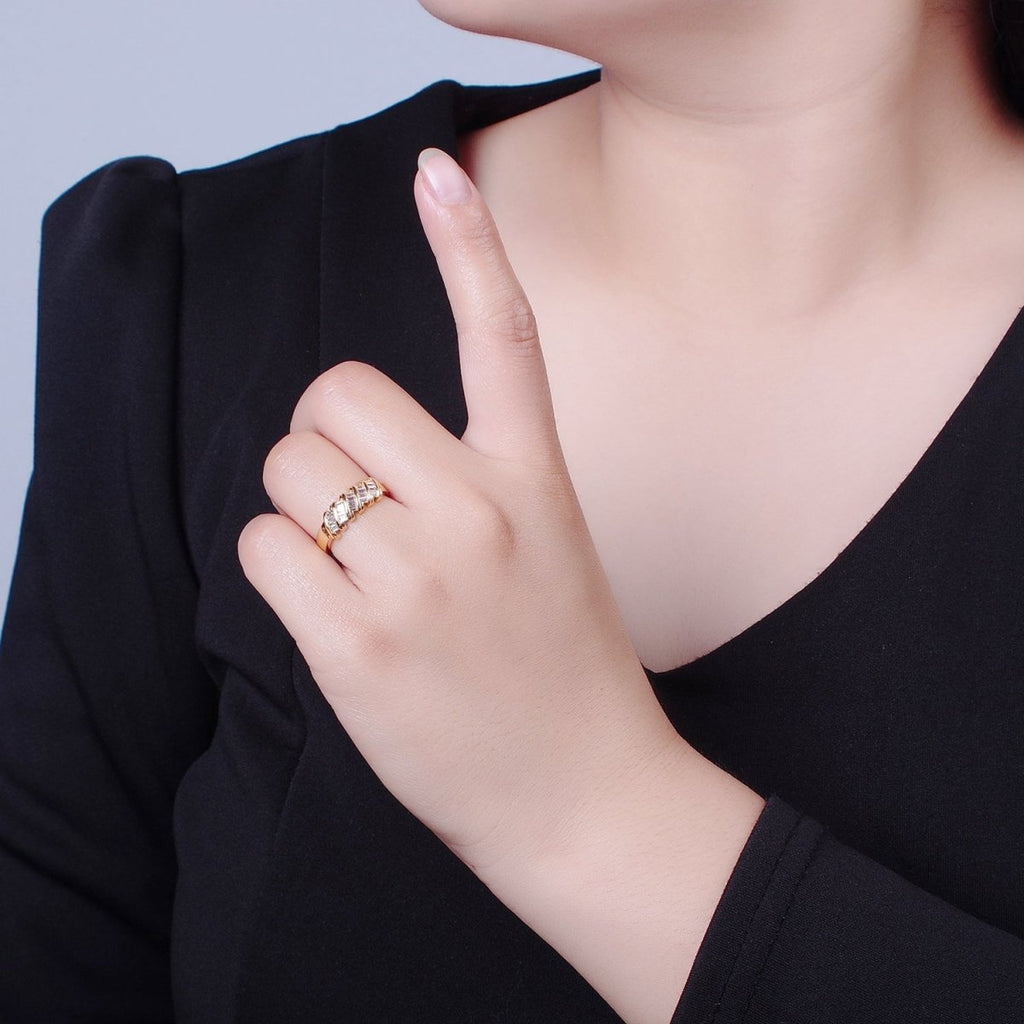 Minimalist Clear Green Baguette Cubic Zirconia Adjustable Gold Ring | X-609 X-610 - DLUXCA