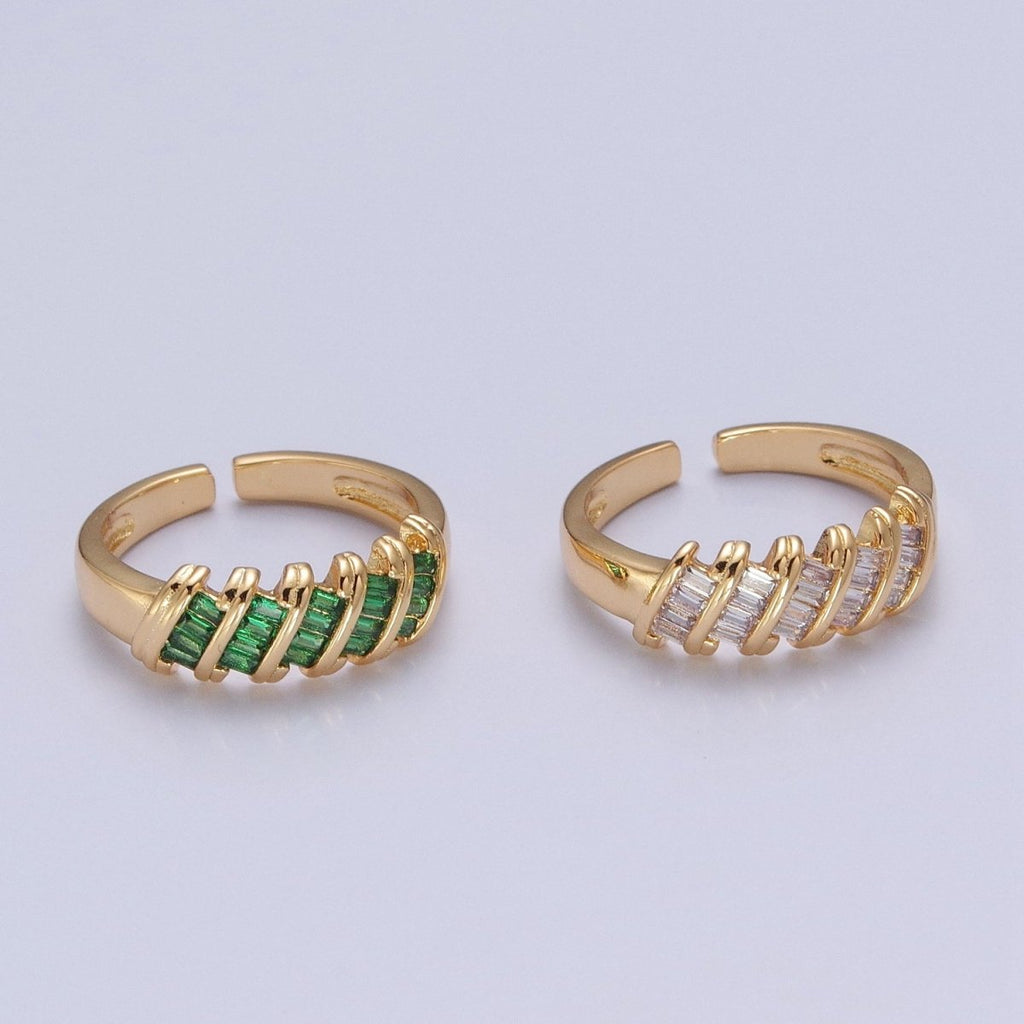 Minimalist Clear Green Baguette Cubic Zirconia Adjustable Gold Ring | X-609 X-610 - DLUXCA