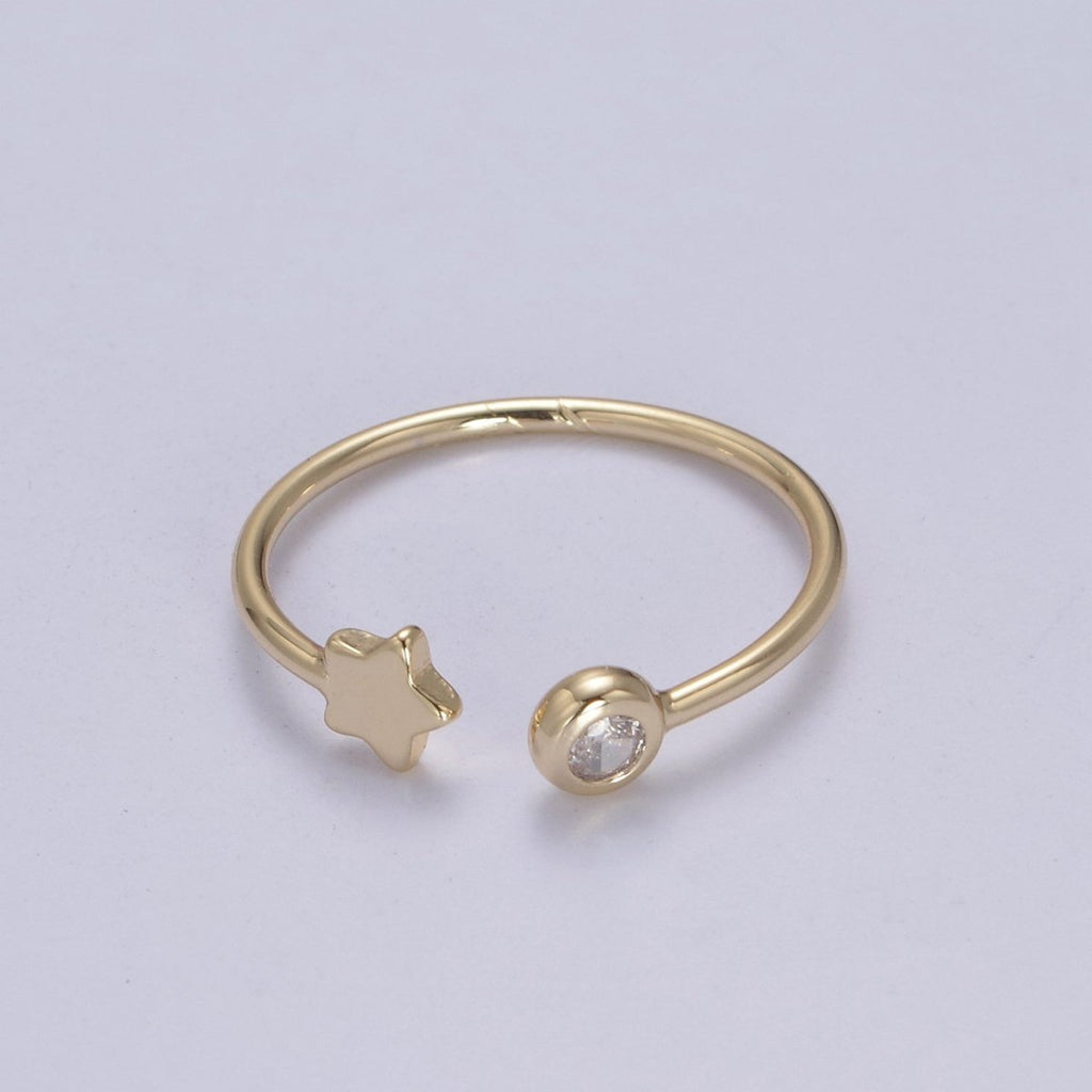 Minimalist Crystal Zirconia CZ, 16K Gold plated Geometric Star Open Open Adjustable Ring U-344 - DLUXCA