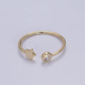 Minimalist Crystal Zirconia CZ, 16K Gold plated Geometric Star Open Open Adjustable Ring U-344 - DLUXCA
