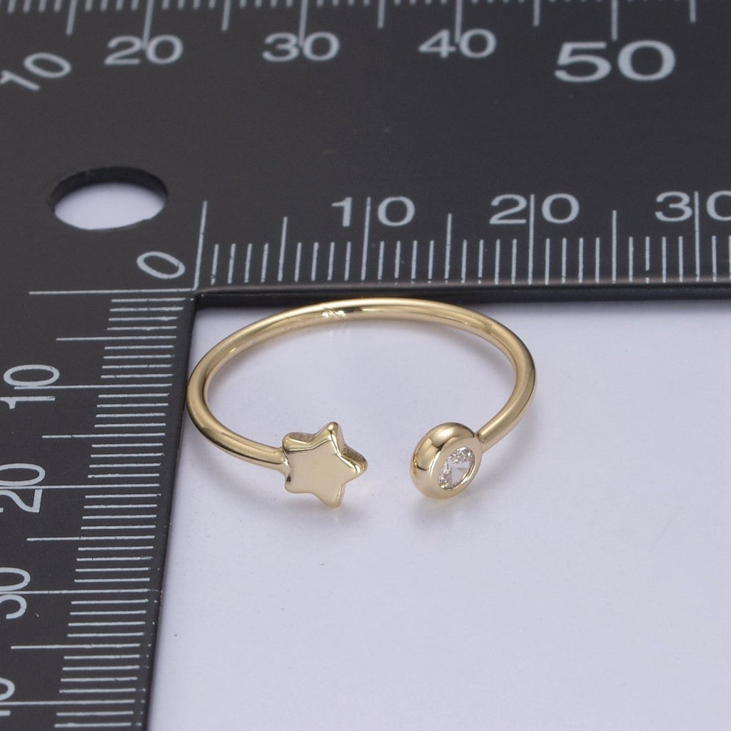 Minimalist Crystal Zirconia CZ, 16K Gold plated Geometric Star Open Open Adjustable Ring U-344 - DLUXCA