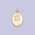 Minimalist Flower Plant Engraved Double Sided Gold Oval Charm | X-719 - DLUXCA
