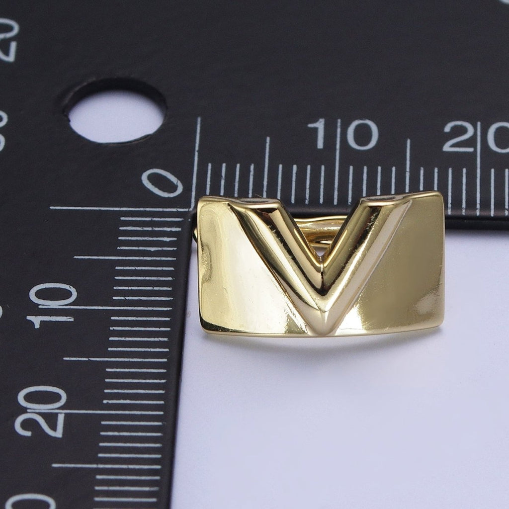 Minimalist Gold plated V Arrow Wide Latch Lever Back Earrings T-137 - DLUXCA