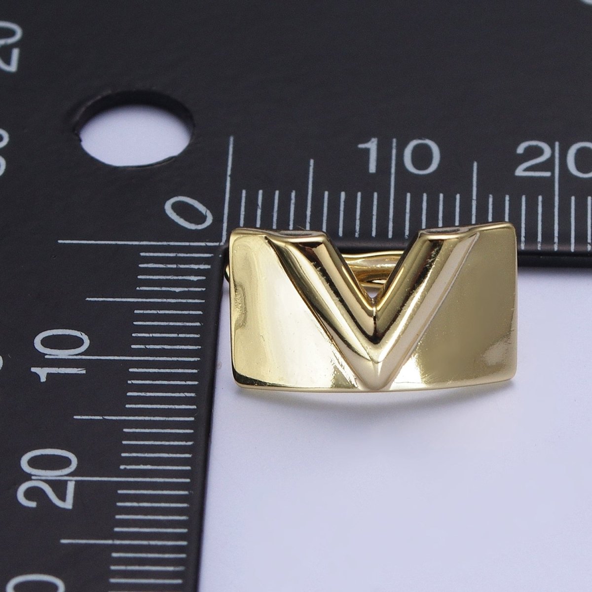 Minimalist Gold plated V Arrow Wide Latch Lever Back Earrings T-137 - DLUXCA