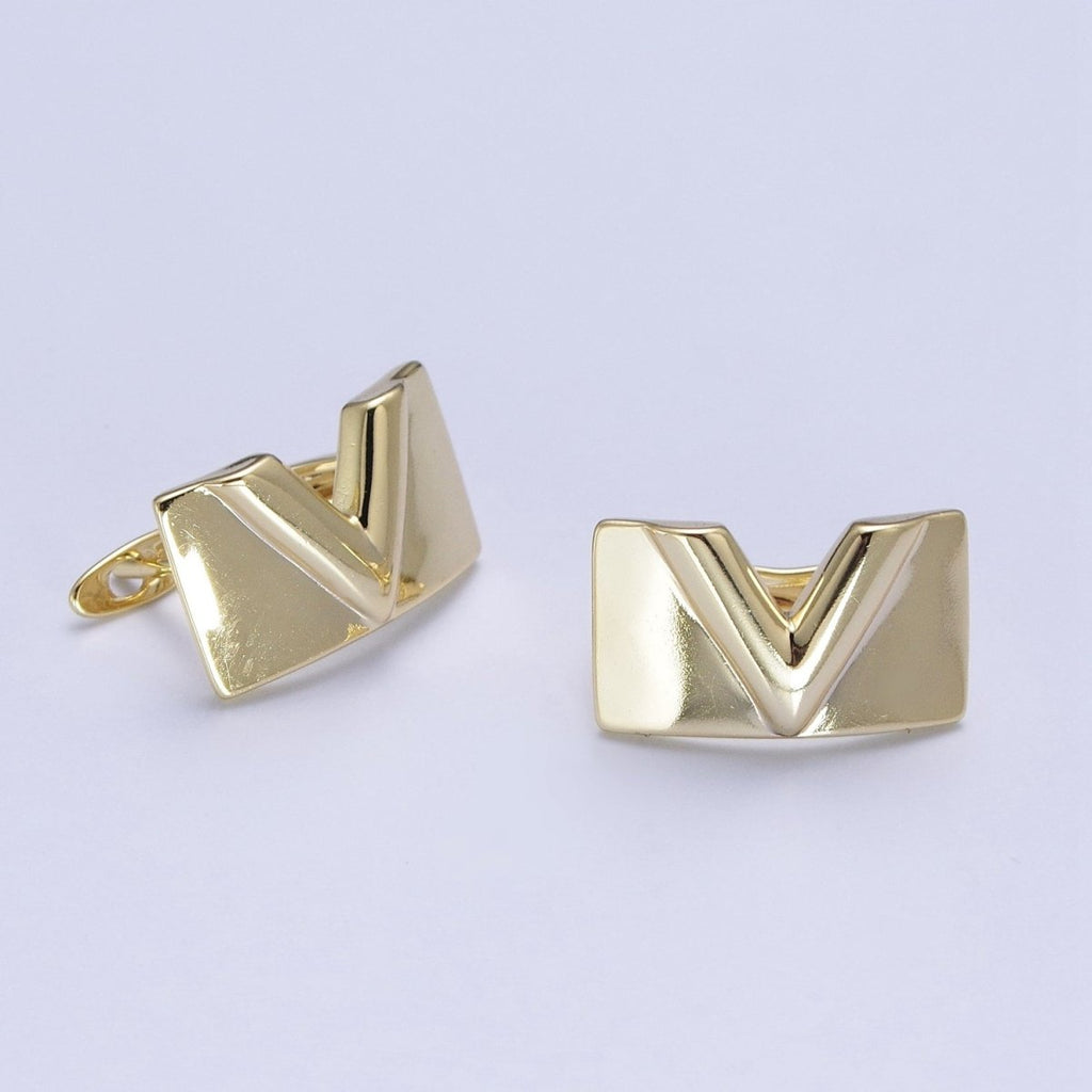 Minimalist Gold plated V Arrow Wide Latch Lever Back Earrings T-137 - DLUXCA