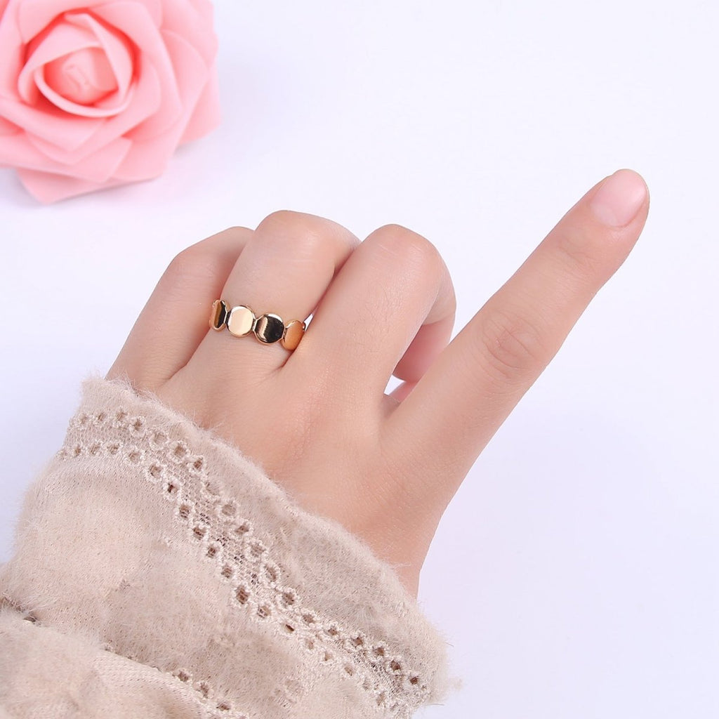 Minimalist Gold Geometric Abstract Stacking Ring, Adjustable Oval Round Circle Shaped Ring, Minimalist 16K Gold plated Shiny Statement Adjustable Ring U-433 - DLUXCA
