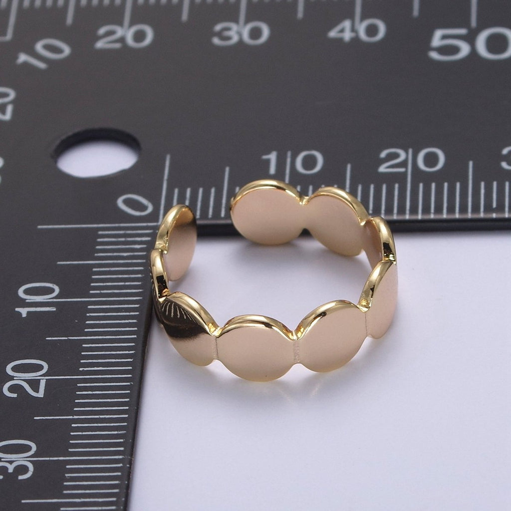 Minimalist Gold Geometric Abstract Stacking Ring, Adjustable Oval Round Circle Shaped Ring, Minimalist 16K Gold plated Shiny Statement Adjustable Ring U-433 - DLUXCA