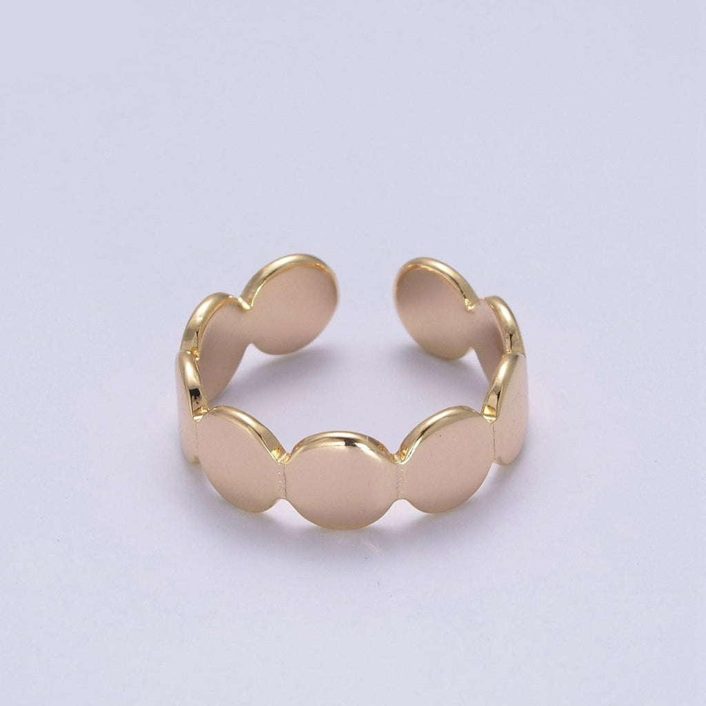 Minimalist Gold Geometric Abstract Stacking Ring, Adjustable Oval Round Circle Shaped Ring, Minimalist 16K Gold plated Shiny Statement Adjustable Ring U-433 - DLUXCA