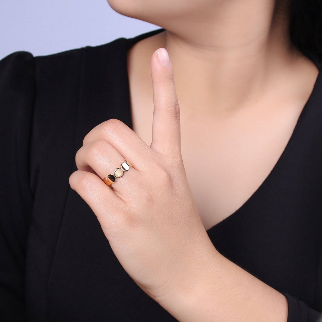 Minimalist Gold Geometric Abstract Stacking Ring, Adjustable Oval Round Circle Shaped Ring, Minimalist 16K Gold plated Shiny Statement Adjustable Ring U-433 - DLUXCA
