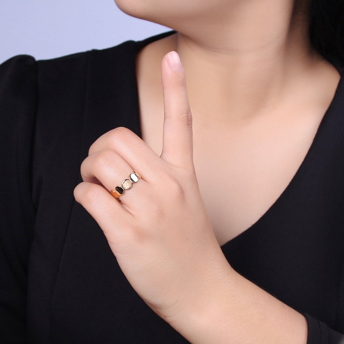 Minimalist Gold Geometric Abstract Stacking Ring, Adjustable Oval Round Circle Shaped Ring, Minimalist 16K Gold plated Shiny Statement Adjustable Ring U-433 - DLUXCA