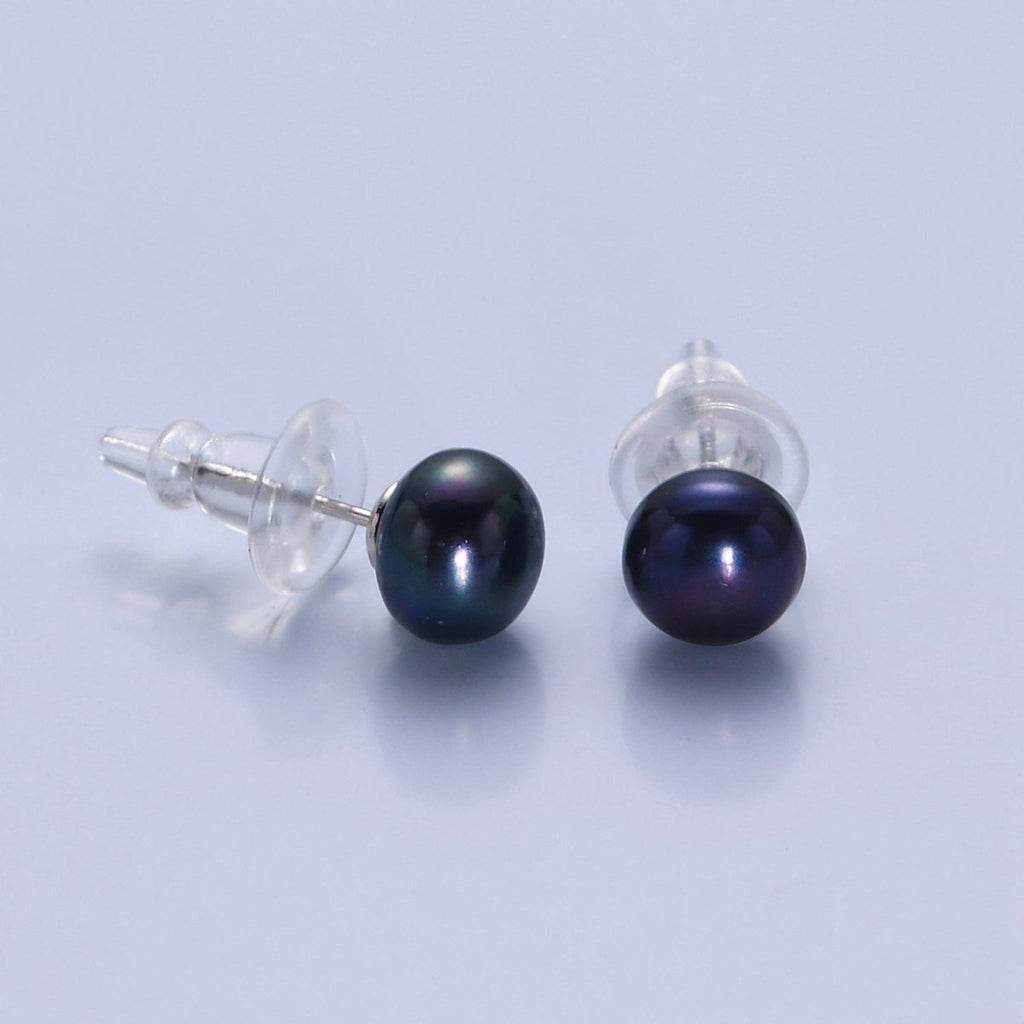 Minimalist Gold Pearl Stud Earrings | 9.4mm-10mm Round Black, White, Pink, Purple Pearl Stud | Bridal Graduation Streetwear Jewelry | T-371 ~ T-374