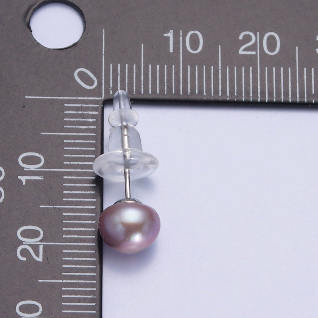 Minimalist Gold Pearl Stud Earrings | 9.4mm-10mm Round Black, White, Pink, Purple Pearl Stud | Bridal Graduation Streetwear Jewelry | T-371 ~ T-374
