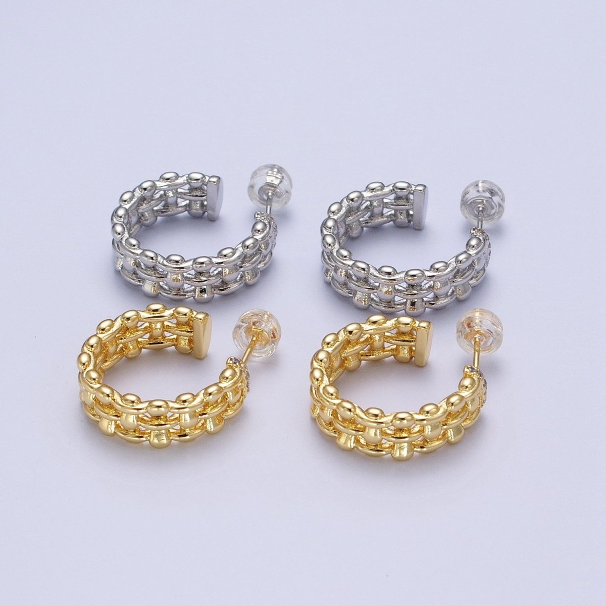 Minimalist Gold, Silver Bubble Wide 20mm C-Shaped Stud Hoop Earrings | AD-183 AD-184